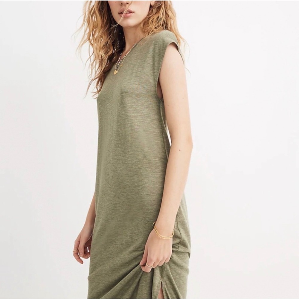 Madewell Women's Muscle Midi Dress Size M Olive Green Summer Vacation Travel